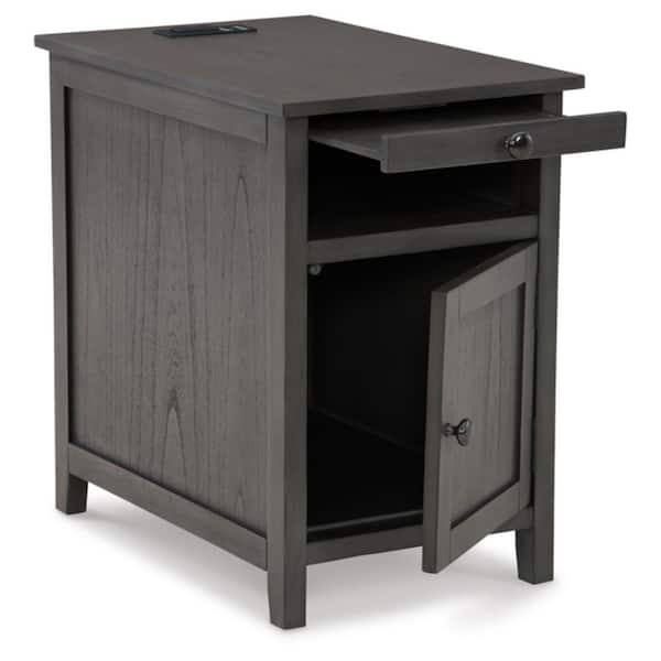 Signature DESIGN BY ASHLEY Treytown 15.5 in. Gray Rectangular Wood Chairside End Table with USB ports