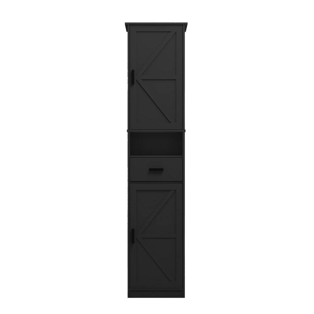 14.56 in. W x 11.22 in. D x 69.29 in. H Black Linen Cabinet with 2 Barn Doors and 1 Drawer for Bathroom price history on PriceWatchPro