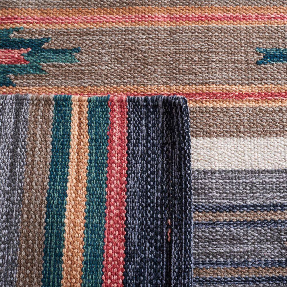 Hand-Woven Geometric Gray Cotton Kilim 8' x 10' Area Rug