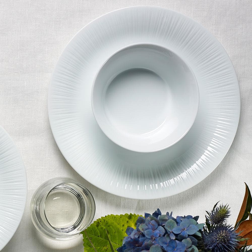 White Porcelain Embossed 24-Piece Dinnerware Set, Service for 6