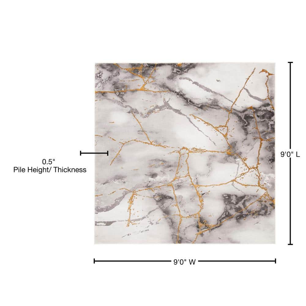 Modern Abstract 54'' Gray Synthetic Square Area Rug