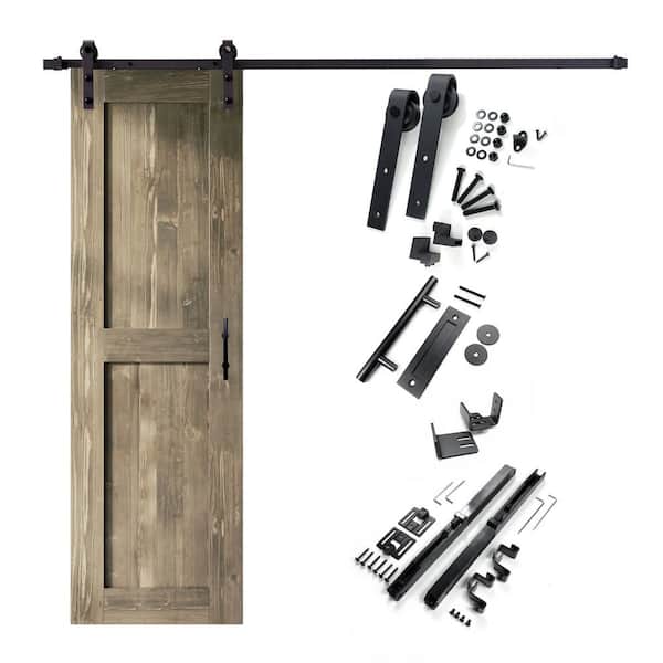 HOMACER 28 in. x 84 in. H-Frame Classic Gray Solid Pine Wood Interior Sliding Barn Door with Hardware Kit Non-Bypass