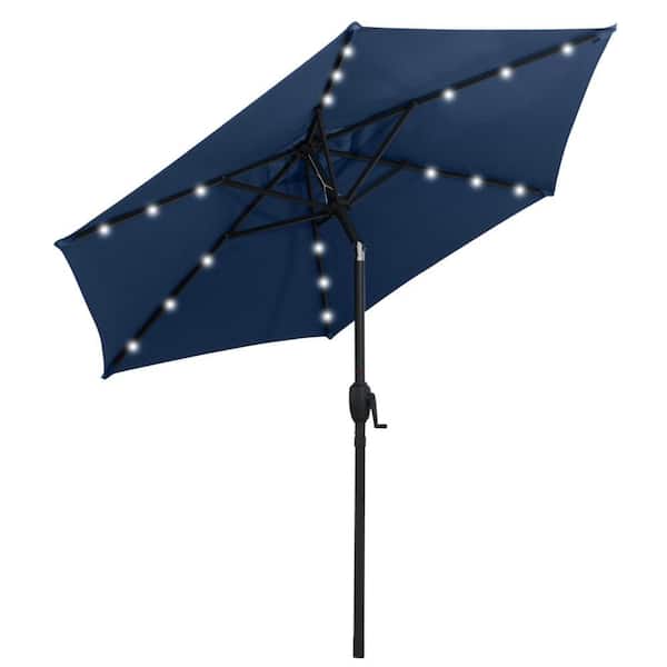 7.5 ft patio umbrella with lights Costway 7.5 ft. Solar Powered Market Patio Umbrella with LED Lights Push  Button Tilt Crank Handle in Navy HCST07564