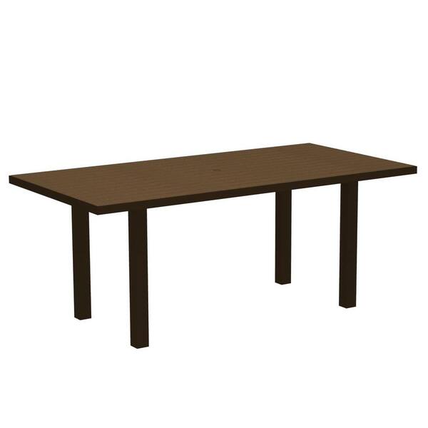 POLYWOOD Euro Textured Bronze 36 in. x 72 in. Patio Dining Table with Teak Top