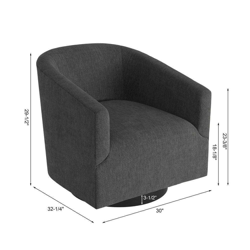 Donovan Charcoal Wood and Faux Leather Swivel Barrel Chair