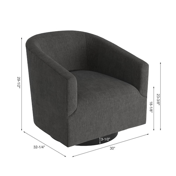 Geneva Charcoal Polyester Fabric Wood Base Swivel Accent Chair