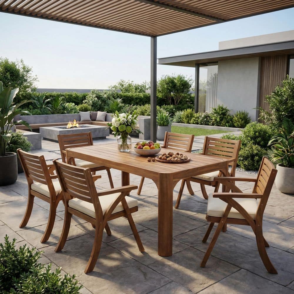 Clooney 7-Piece Rectangle Solid Wood Top Dining Table Set Seats 6