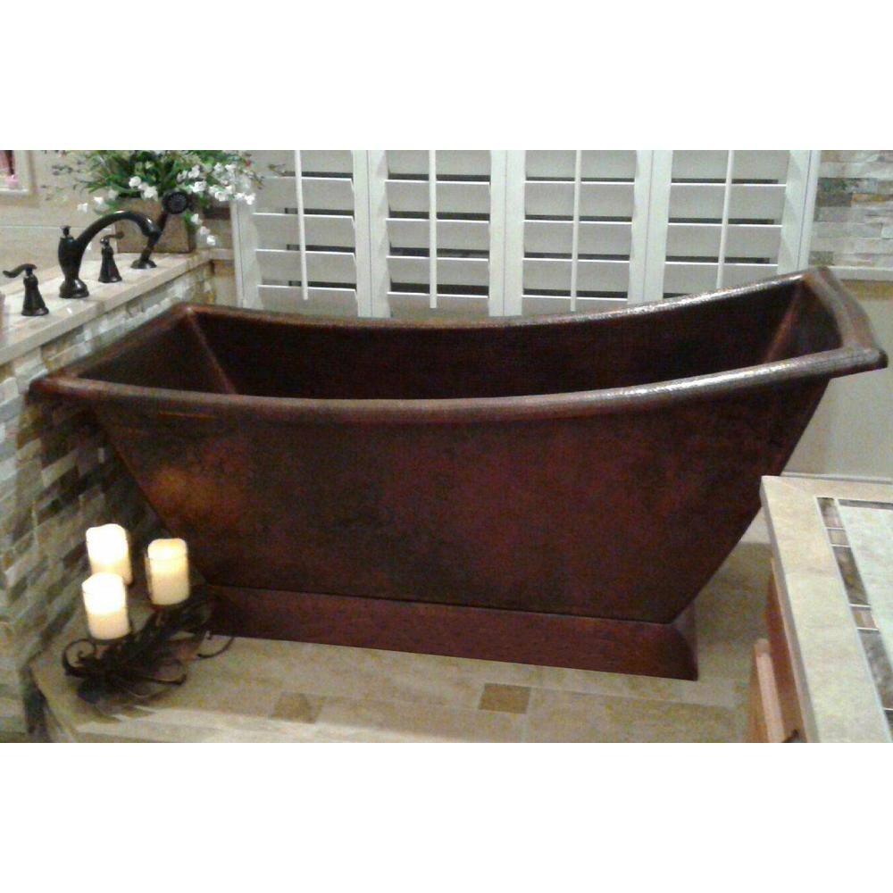 67" Hammered Copper Single Slipper Bathtub in Oil Rubbed Bronze Finish