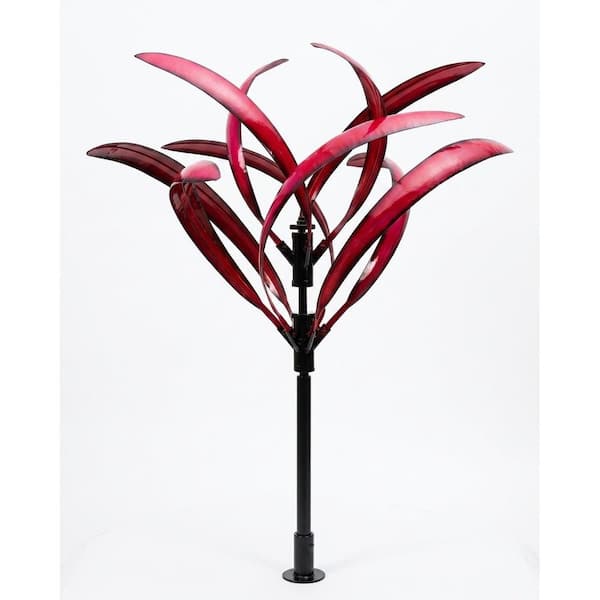 82 in. H Burgundy Red Metal Wind Spinner Outdoor Yard Art Decor, Large Windmill Sculpture with Stake for Garden