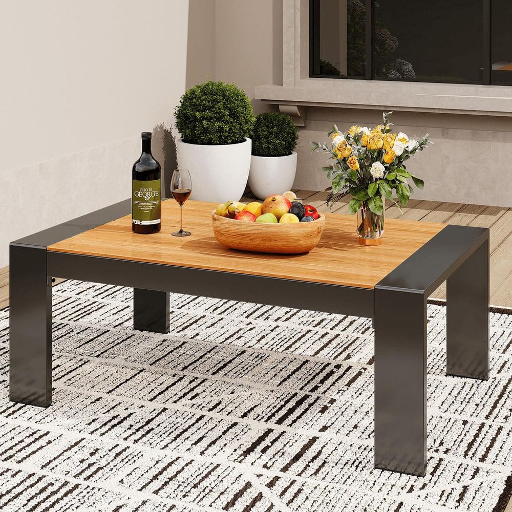 Sizzim Patio Coffee Table Rectangular with Aluminum Frame Wood
