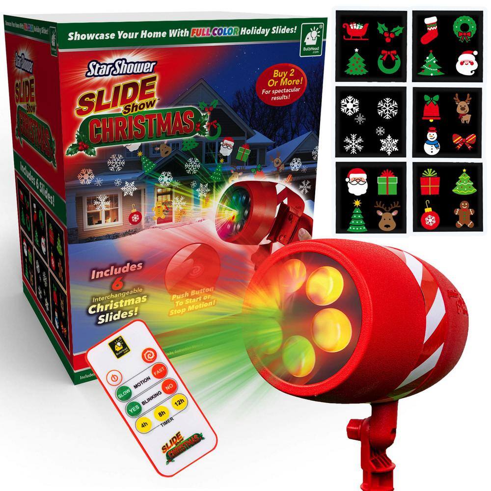 Star Shower Slide Show Christmas LED Holiday Projector w Remote, AS-SEEN-ON-TV, Multi Color Holiday Slides, Includes 6 Slides