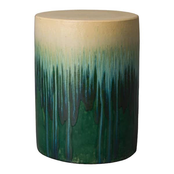 Emissary 20 in. H Green Cascade Round Ceramic Garden Stool