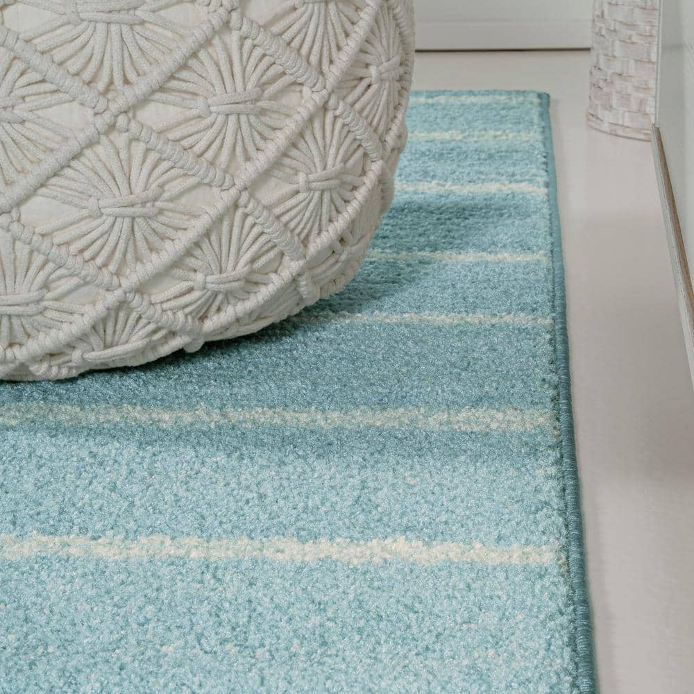 Turquoise and Cream Synthetic Stripe 3' x 5' Area Rug