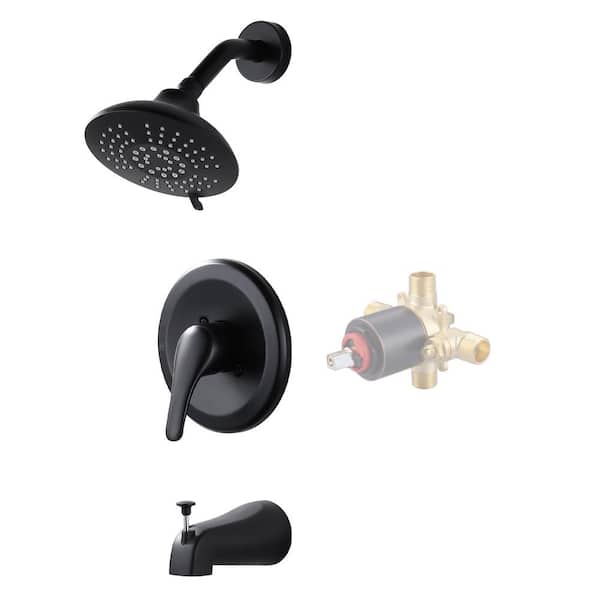 WOWOW Single Handle 5-Spray Tub and Shower Faucet 1.8 GPM with High Pressure Showerhead in Black (Valve Included)
