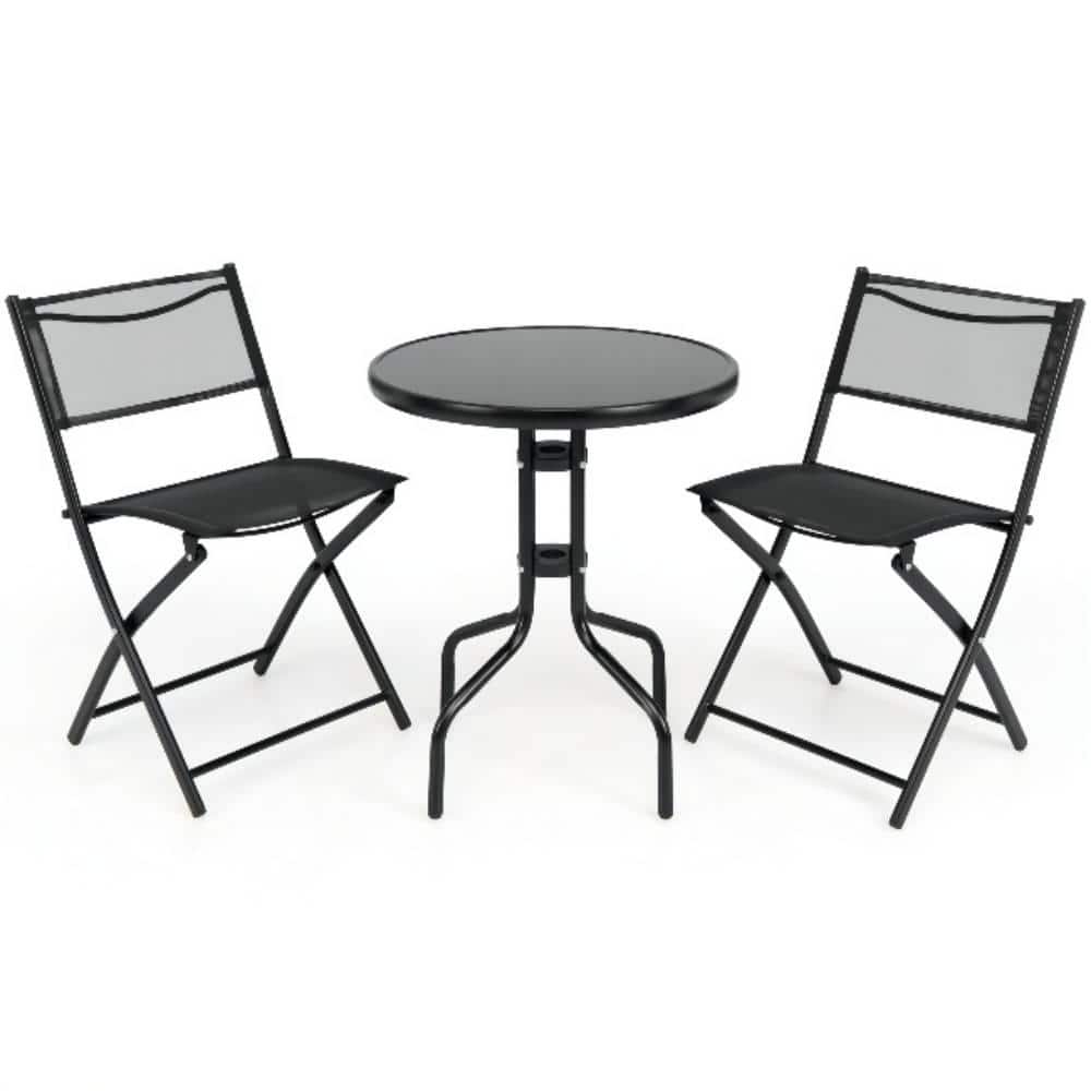 Alpulon Indoor/Outdoor 3Piece Metal Folding Bistro set with Glass Top