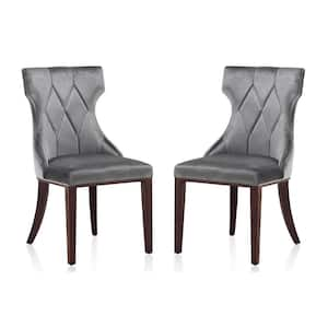 Reine Grey and Walnut Velvet Dining Chair (Set of Two)