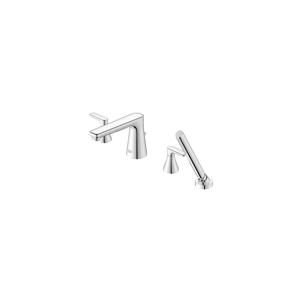 Polished Chrome 4-Hole Deck Mount Roman Tub Faucet with Hand Shower