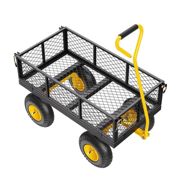 2.54 cu. ft. Metal Garden Cart with 10" All Terrain Tires, Removable Mesh Sides,500 Lbs Capacity  in Black