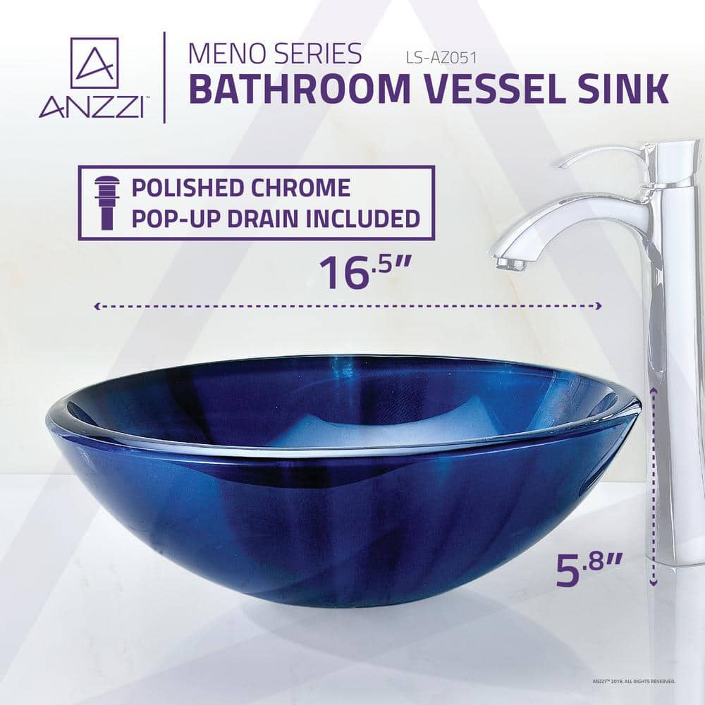 Lustrous Blue Round Glass Above-Counter Vessel Sink