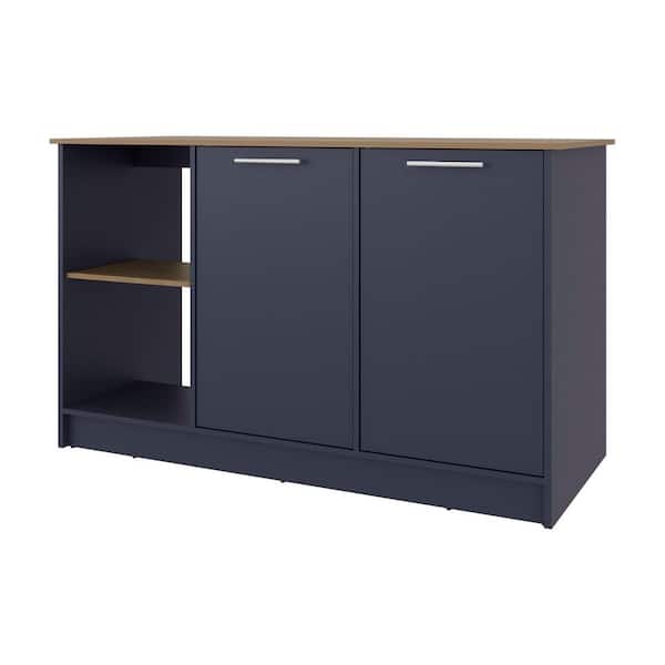 Oak Blue Wood 25 in. Kitchen Island with  Storage Cabinet and Open Shelves