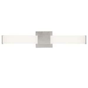 Saavy 24 in. 2-Light Integrated LED Brushed Nickel Bathroom Vanity Light Fixture with Rectangular Acrylic Shade