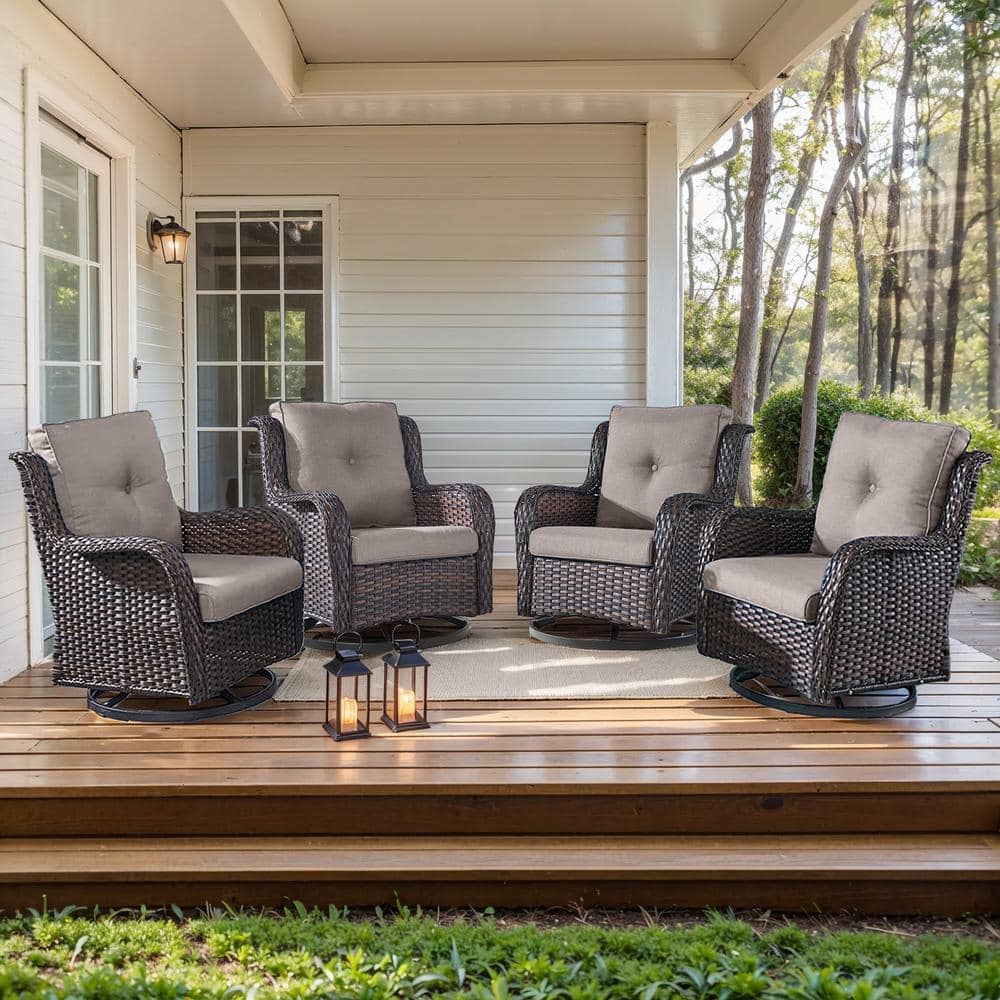 Arcline 4-Piece Brown Swivel Glider Wicker Outdoor Rocking Chair with Gray Cushions and rest price history on PriceWatchPro
