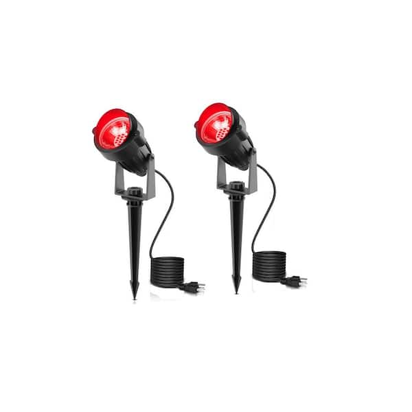 Ahfiwaso IP66 600 Lumens Black Plug-in Integrated LED Outdoor Spotlight with Dusk to Dawn Feature in Red Light (2-Pack)