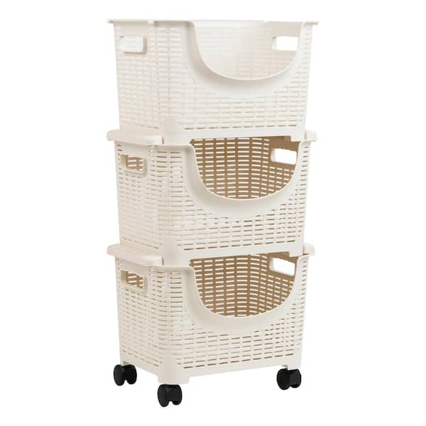 Plastic Kitchen Storage Cart 14.75 in. L x 11 in. W x 28.25 in. H, Ivory