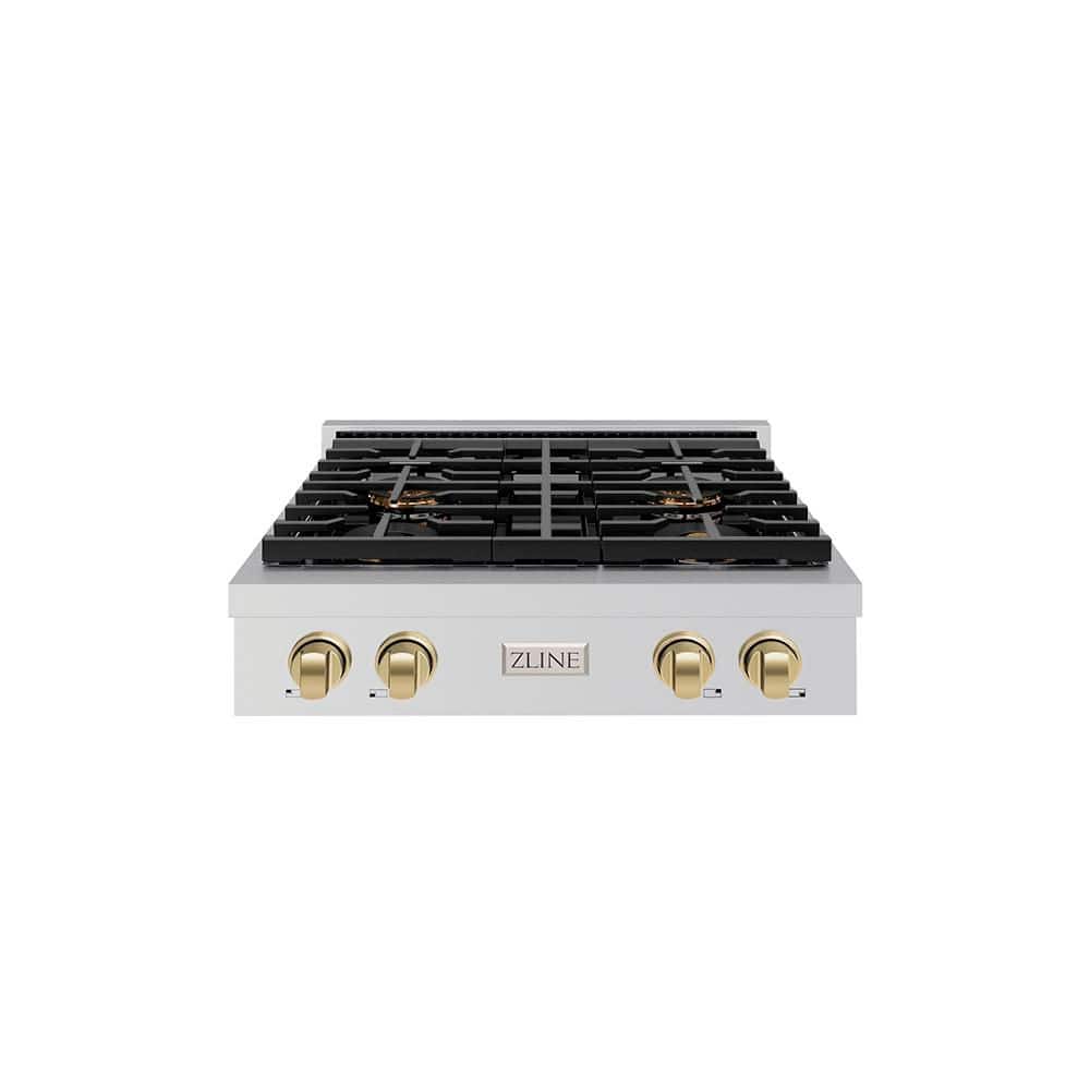 Autograph Edition 30 in. Paramount Gas Rangetop with 4-Burner DuoPro Cooktop in Stainless Steel and Champagne Bronze