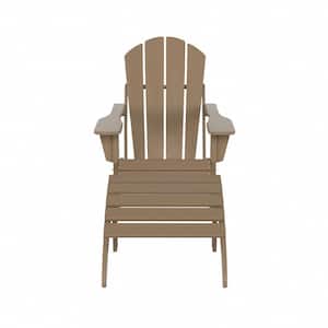 Tina Classic Weathered Wood Plastic Adirondack Chair with Ottoman Set