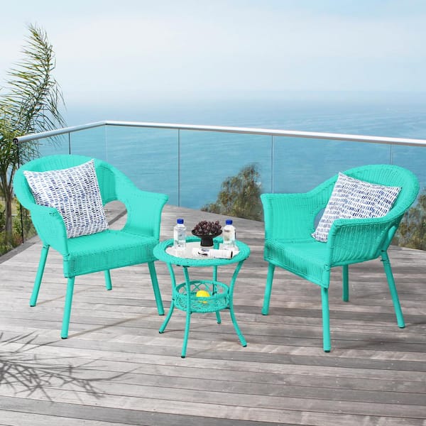 Sudzendf Blue 3-Piece Patio Sets Outdoor Wicker Patio Furniture Sets Outdoor Bistro Set