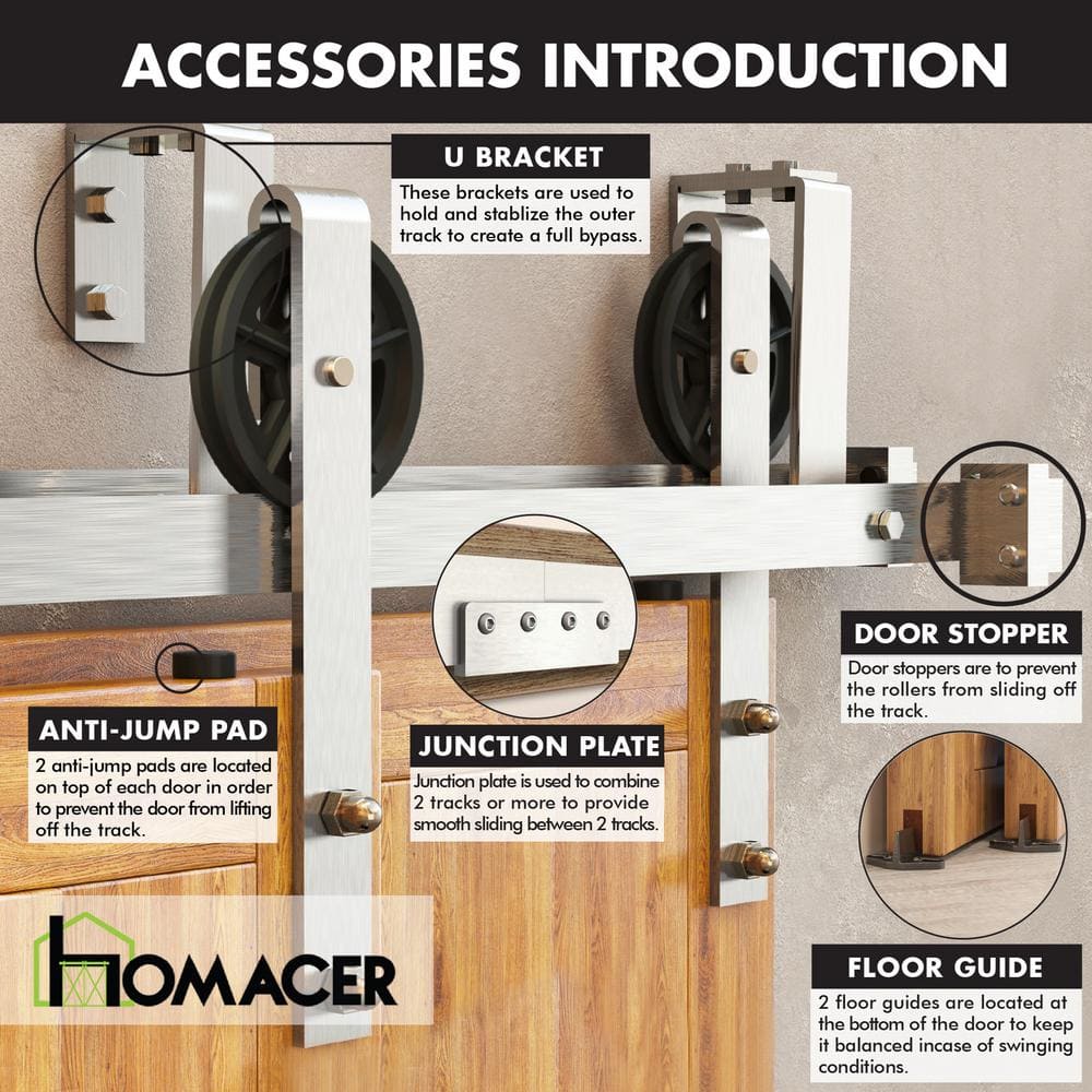 Brushed Nickel Double Track Bypass Sliding Barn Door Hardware Kit