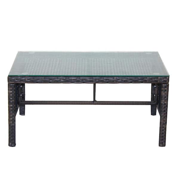 Tunearary Outdoor Patio Wicker Rattan Furniture Clear Tempered Glass Coffee Table