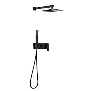 Double Handle 2-Spray 10 in. Square Shower Faucet with Rain Shower Head 1.8GPM in Matte Black