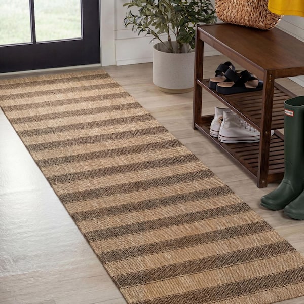 Sutton Easy Jute Modern Geometric Boho Stripe Natural/Brown 2 ft. x 8 ft. Indoor/Outdoor Runner Rug