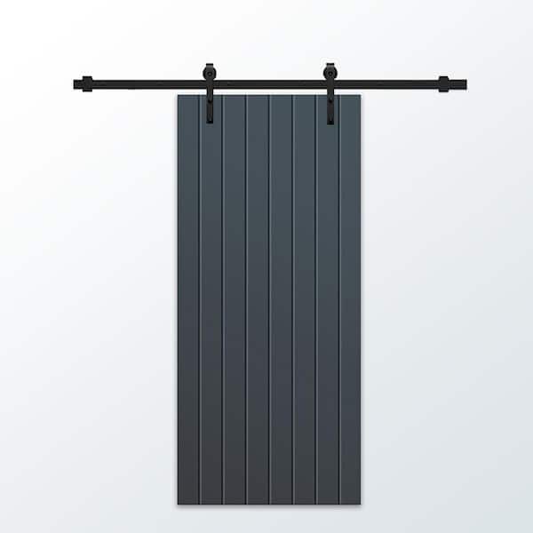 CALHOME 30 in. x 96 in. Charcoal Gray Painted Composite MDF Paneled Interior Sliding Barn Door with Hardware Kit