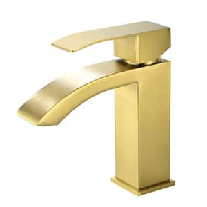 ABA Single Handle Single Hole Bathroom Faucet Spot Resistant in Brushed Gold