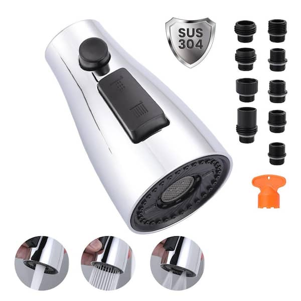 1/2 in. 3-Function Pull Down Kitchen Faucets Spray Head with 9-Adapters in Polished Chrome