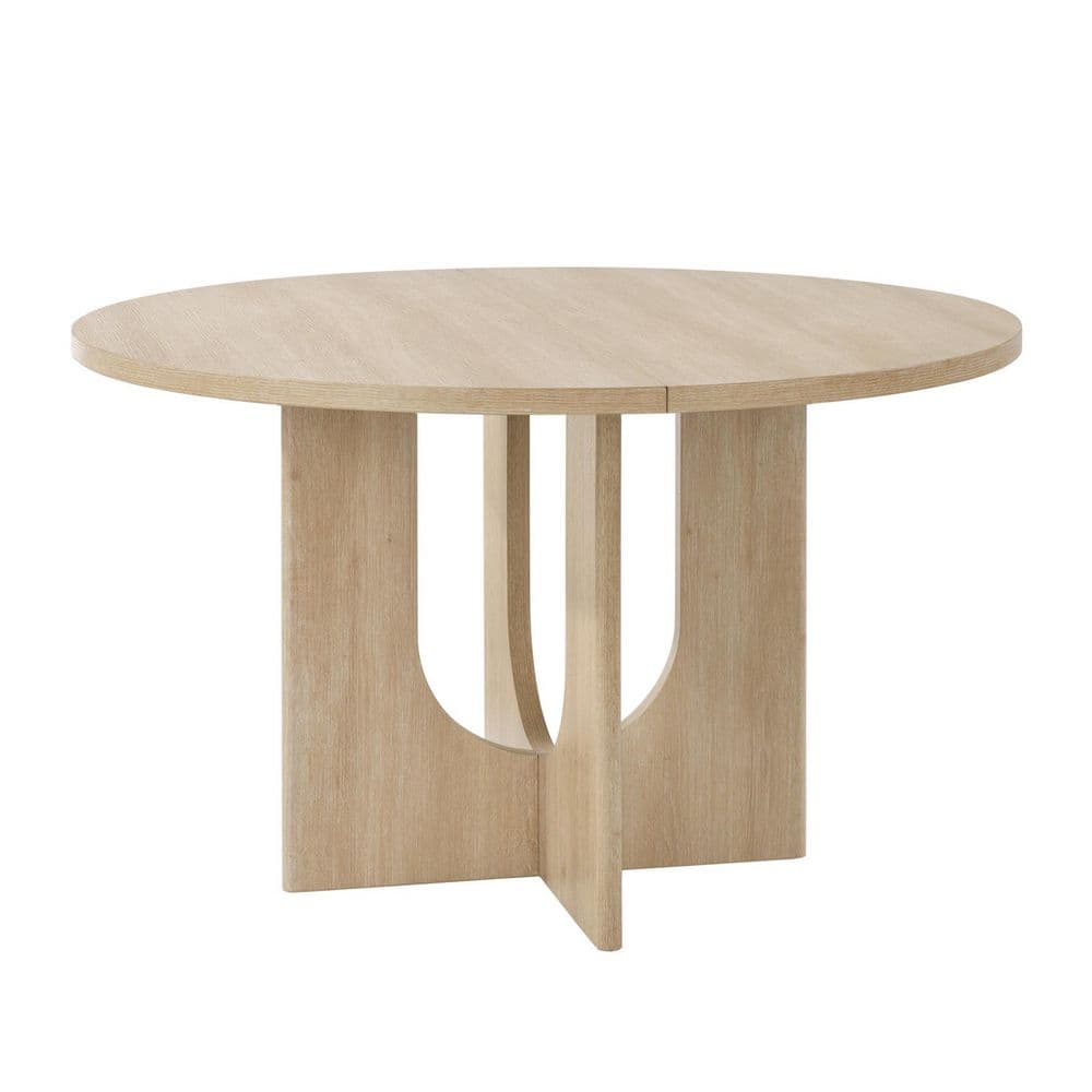 Merrick Modern Light Oak MDF Wood Pedestal Base Round Dining Table Seats 4