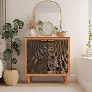 Rich Brown 31.5 in. H Vintage Textured Storage Accent Cabinet with 2-Door and Wood Handles