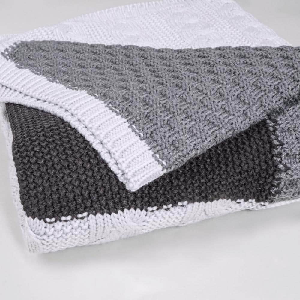 Cozy Classics Charcoal & Silver Sweater Knit Throw Blanket 50" x 60"