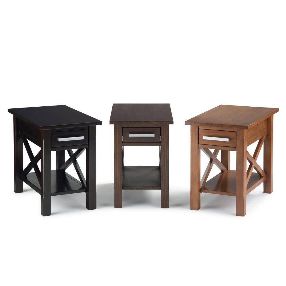 Hickory Brown Wood and Metal Narrow Side Table with Storage