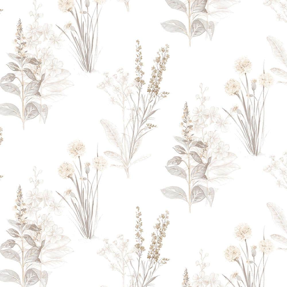 Pre-pasted Embossed Gray and Beige Floral Wallpaper