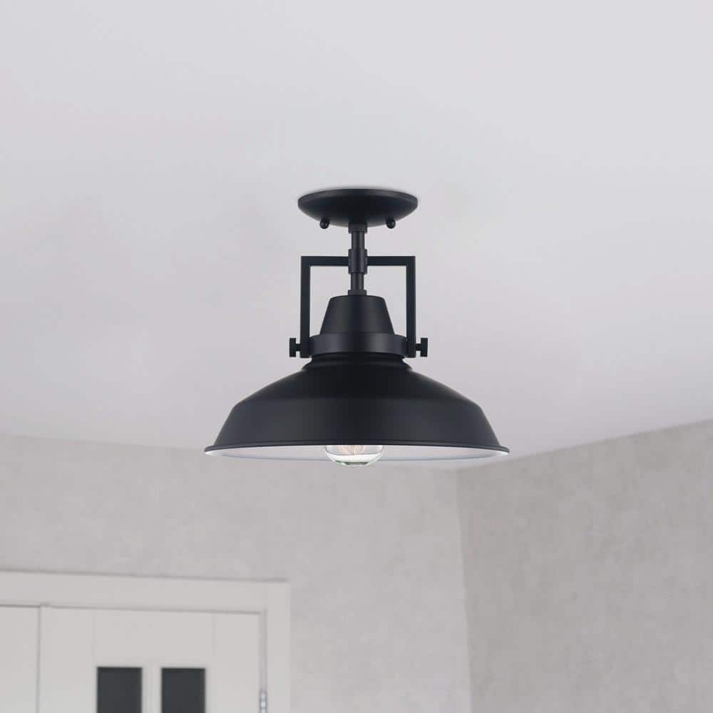 Hampton Bay Wilhelm 12 in. 1-Light Black Industrial