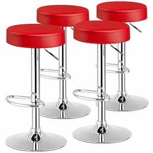 34 in. Adjustable Swivel Bar Stool PU Leather Kitchen Counter Bar Chairs Red (4-Pieces)