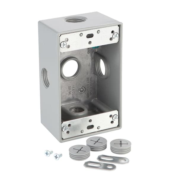 Commercial Electric 1-Gang Metallic Weatherproof Box with (5) 1/2 in. Holes, Gray
