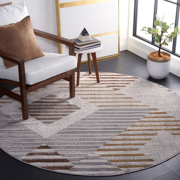 Palma 3 ft. x 3 ft. Beige/Light Gray Abstract Geometric Round Area Rug