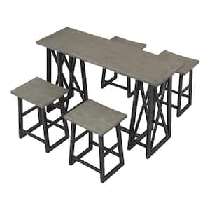 5-Piece Grey Wood Dining Set with 4-Stools