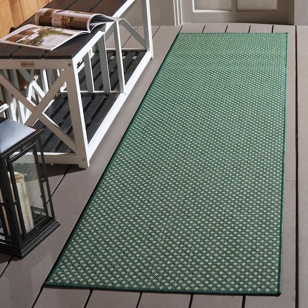 Terrace Green/Ivory 2 ft. x 8 ft. Diamond Geometric Indoor/Outdoor Runner Rug