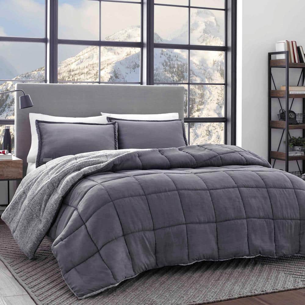 King Gray Reversible Microfiber Down Alternative Comforter Set